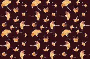 Repeating abstract drawing ginko leaf on deep brown background. vector