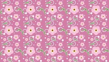 Abstract drawing of pink flower with leaf and circle on pink background. vector