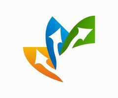 Three arrows pointing in different directions, symbolizing growth and progress. vector