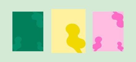 Three brand name templates feature abstract shapes, QR codes, and Lorem Ipsum text in green, yellow, and pink color schemes. vector