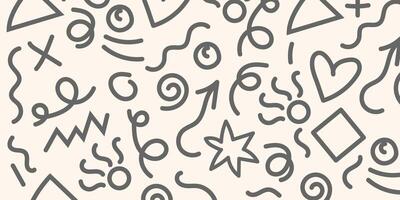 Abstract HandDrawn Grey Shapes, Lines, and Symbols Pattern vector