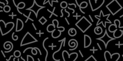 Abstract Gray Shapes, Doodle Art, Black Background, Geometric Pattern, Modern Design, Seamless Textu vector