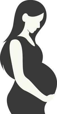 Pregnant Mom Silhouette, Isolated on White Background.