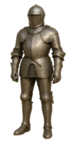 Full suit of medieval knight armor standing with transparent background png
