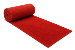 Red carpet unrolling on transparent background, symbol of VIP events and celebrations png
