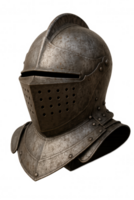 Medieval knight helmet with gorget on transparent background png