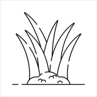Grass Patch Icon Outline style, cluster of green grass blades rooted in soil, symbolizing natural growth, useful for landscaping or eco campaigns. vector