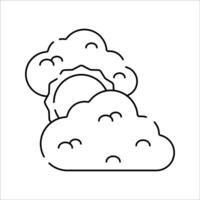 Cloudy Sun Icon Outline style, cloud partially covering the sun, representing partly cloudy weather, ideal for forecasts and environment graphics. vector