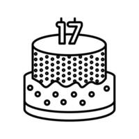 Cake with Age Number Outline style, two-layer cake with number topper, suitable for birthday milestones and celebration graphics. vector