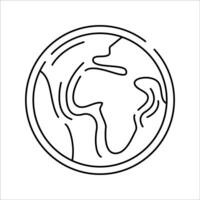 Earth Globe Icon Outline style, simplified globe with continents, representing the planet, suitable for Earth Day, environment, and global themes. vector