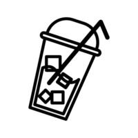 Takeaway Drink Outline style, cup with straw and ice cubes, great for modern drink icons in festive or summer party assets. vector