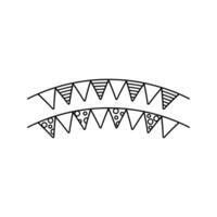 Bunting Flags Outline style, triangular hanging flags used for decoration, perfect for festive banners, birthday cards, and event invitations. vector