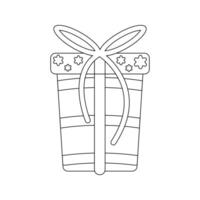 Birthday Gift Line art style, wrapped present box with ribbon and stars, ideal for celebration graphics or festive compositions. vector
