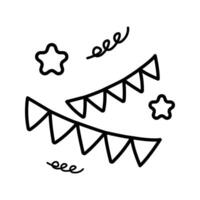 Bunting with Stars Outline style, hanging flags and stars, decorative element perfect for festive and birthday-themed visuals. vector