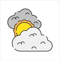 Cloudy Sun Flat design style, cloud partially covering the sun, representing partly cloudy weather, ideal for forecasts and environment graphics. vector