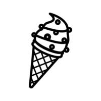 Ice Cream Cone Outline style, soft serve variant with more topping, used for sweet celebration themes and ice cream promotions. vector