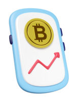 3d desenho animado Smartphone, Móvel telefone com bitcoin moeda, gráfico isolado. digital moeda, mínimo conceito, 3d render ilustração png