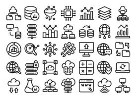 Database outline icons set.Data analysis, statistics, analytics web signs.Stock . vector
