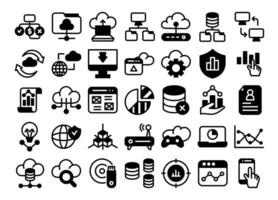 Database glyph icons set.Data analysis, statistics, analytics web signs. illustration vector