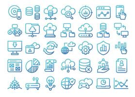 Database gradient icons set.Data analysis, statistics, analytics web sign set vector