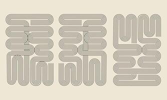 Bauhaus Design with Curved Black Lines 1920s Style. vector