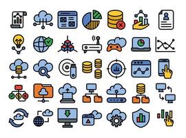 Database filled outline icons set.Data analysis, statistics,web signs. illustration vector