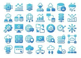 Database gradient outline icons set.Data analysis, statistics, analytics web signs . illustration. vector