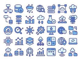 Database blue color outline icons set.Data analysis, statistics, analytics web signs.Stock . vector