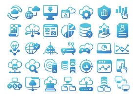 Database gradient icons set.Data analysis, statistics, analytics web signs collection. vector