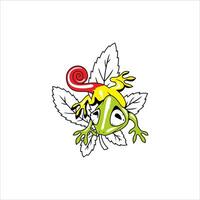 Green frog on leaf with white background. Can be used as graphic design vector