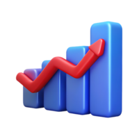 Vivid 3D Rendering of a Rising Bar Graph with an Upward Trending Arrow png
