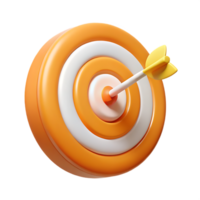 3D Rendering of an orange target with a yellow dart hitting bullseye png