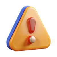3D render of an warning sign with exclamation mark inside, danger and attention symbol for alert and safety messages, isolated png