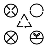 Zero waste 5R principles icon set - Reduce, Reuse, Recycle, Refuse, Rot - minimalist black outline symbols for sustainability, eco-friendly practices, waste management, and environmental education. vector