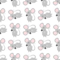 Seamless cute mouse pattern with gray cartoon mice on white background - playful and charming design for kids' fabrics, wallpapers, nursery decor, scrapbooking, and creative craft projects. vector