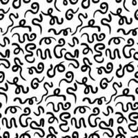 Seamless abstract squiggle pattern in black and white - playful hand-drawn doodle texture perfect for modern wallpapers, textiles, packaging, digital backgrounds, and artistic projects. vector