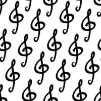 Seamless pattern of black treble clef symbols on a white background, perfect for music-themed designs, educational materials, wrapping paper, and creative artistic projects vector
