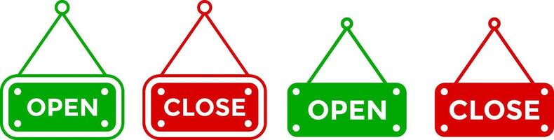 open and closed board icon. welcome sign for store cafes. Announcement banner. information signage. Signboard with rope vector