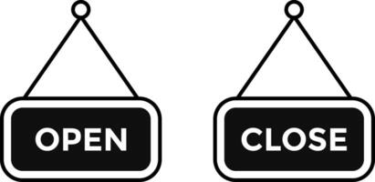 open and closed board icon. welcome sign for store cafes. Announcement banner. information signage vector