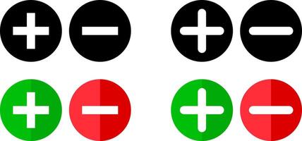 plus minus icon set. medical or pharmacy icon. red and green color. multiplying round button. add icon symbol vector