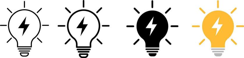 light bulb with bolt power energy icon set. light bulb representing ideas. innovative idea icons. thunderbolt sign. flash symbols design vector