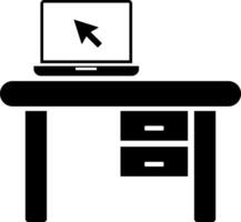 work table icon with laptop. monitor screen at table. employee desk. Office employee at the workplace. Includes working sign vector