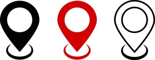 location icon set. tapered bottom shape used in map apps. Map pin place marker. Position symbol. Point sign collection vector