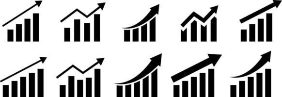 Growing graph icon set. increase decrease arrow. Profit chart graphic. up down market investment. business finance buttons vector