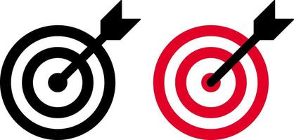 Target icon set. Goal symbol collection. Simple target with arrow. Hitting the bullseye icons. Archery target sign vector