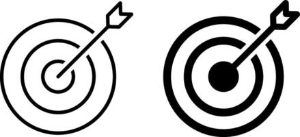 Target icon set. Goal symbol collection. Simple target with arrow. Hitting the bullseye icons. Archery target vector