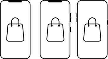 Mobile online shopping icon. shopping bag representing e-commerce. smartphone shopping icon. mobile interfaces. visual branding vector