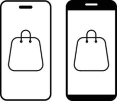 Mobile online shopping icon. shopping bag representing e-commerce. smartphone shopping icon. mobile interfaces. visual branding symbols vector