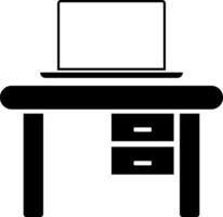 work table icon with laptop. monitor screen at table. employee desk. Office employee at the workplace. Includes working vector
