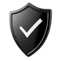 Glossy shield with checkmark icon on transparent background png